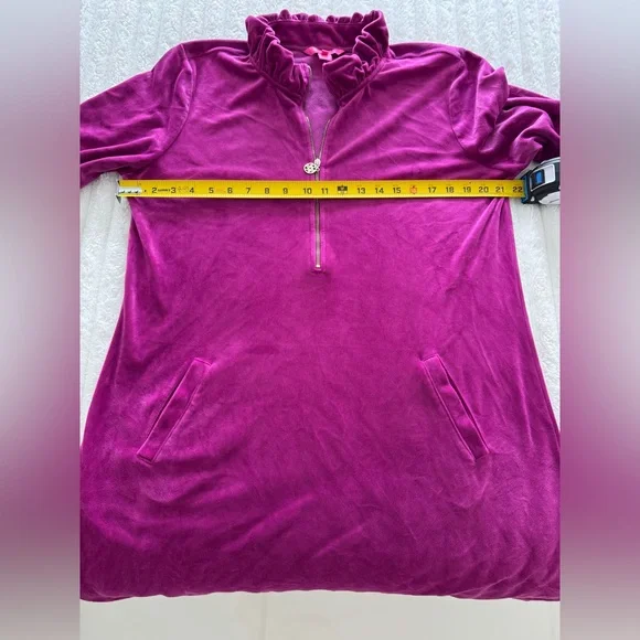 Lilly Pulitzer Skipper Ruffle Dress Magenta Pink Velour Pocket Fall Winter Party - Picture 9 of 9